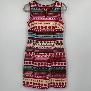 Talbots Womens Size 4 Retro Striped Floral Textured Shift Dress Sleeveless